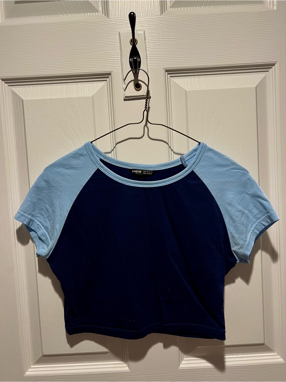 Navy & Light Blue Raglan Crop Tee